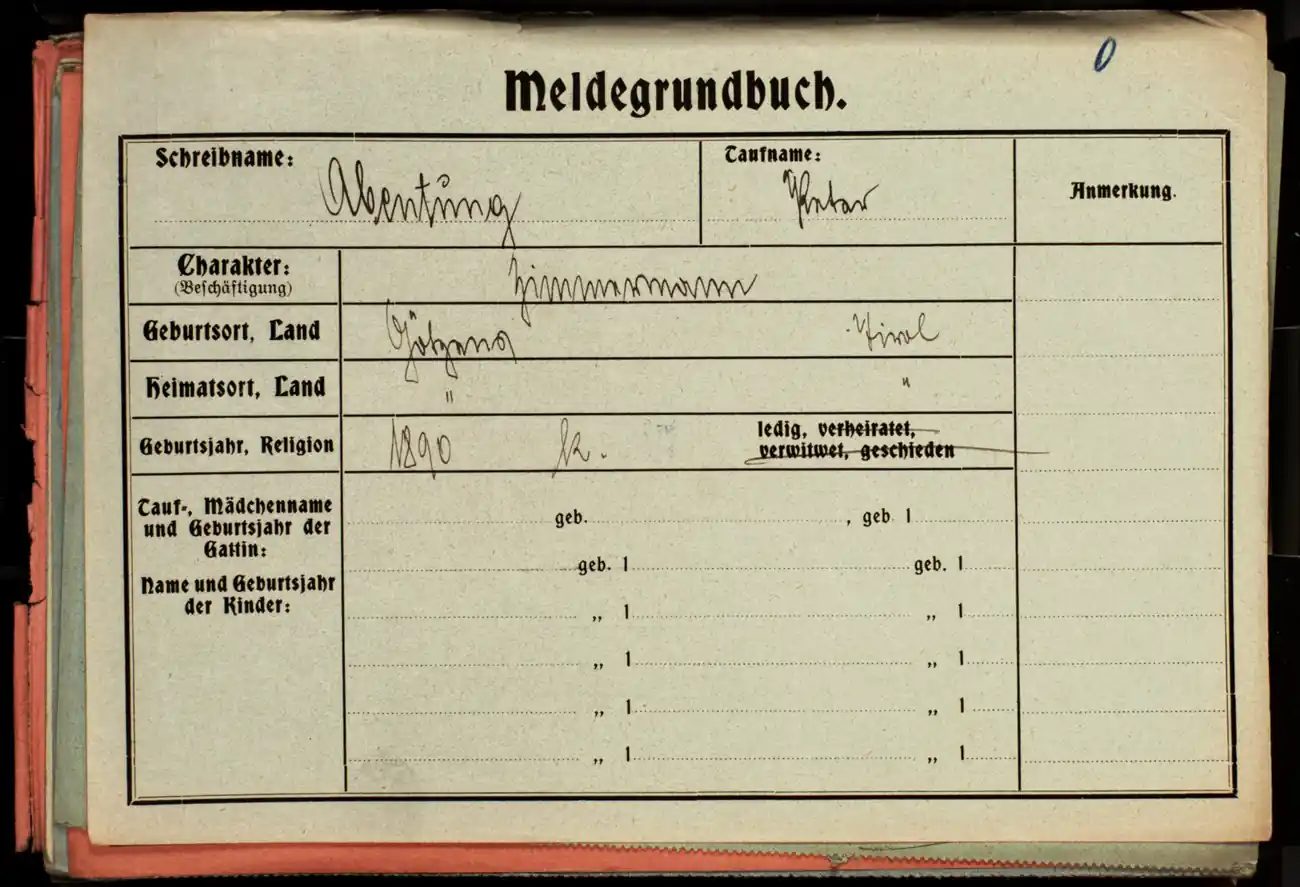 Meldezettel 0221, Vorderseite
