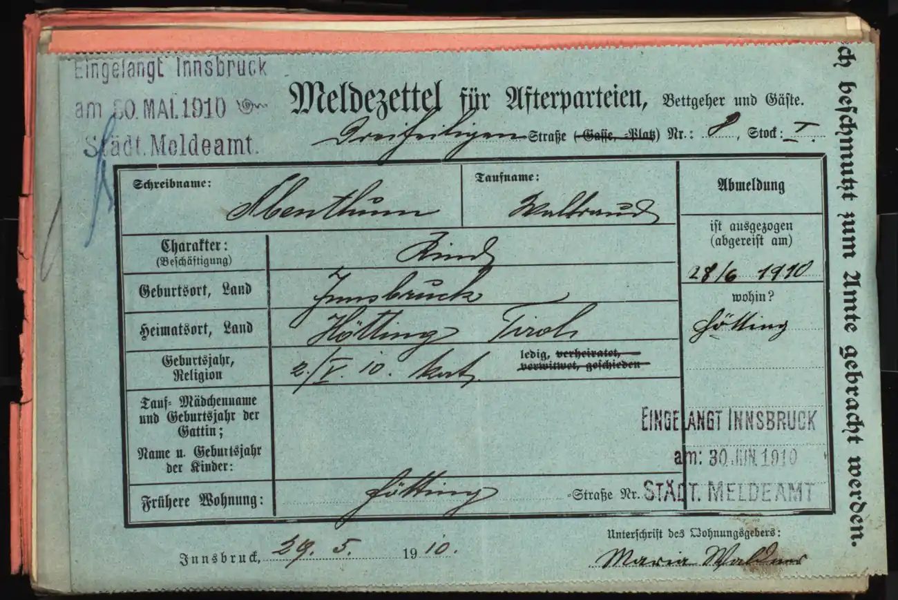 Meldezettel 0225, Vorderseite