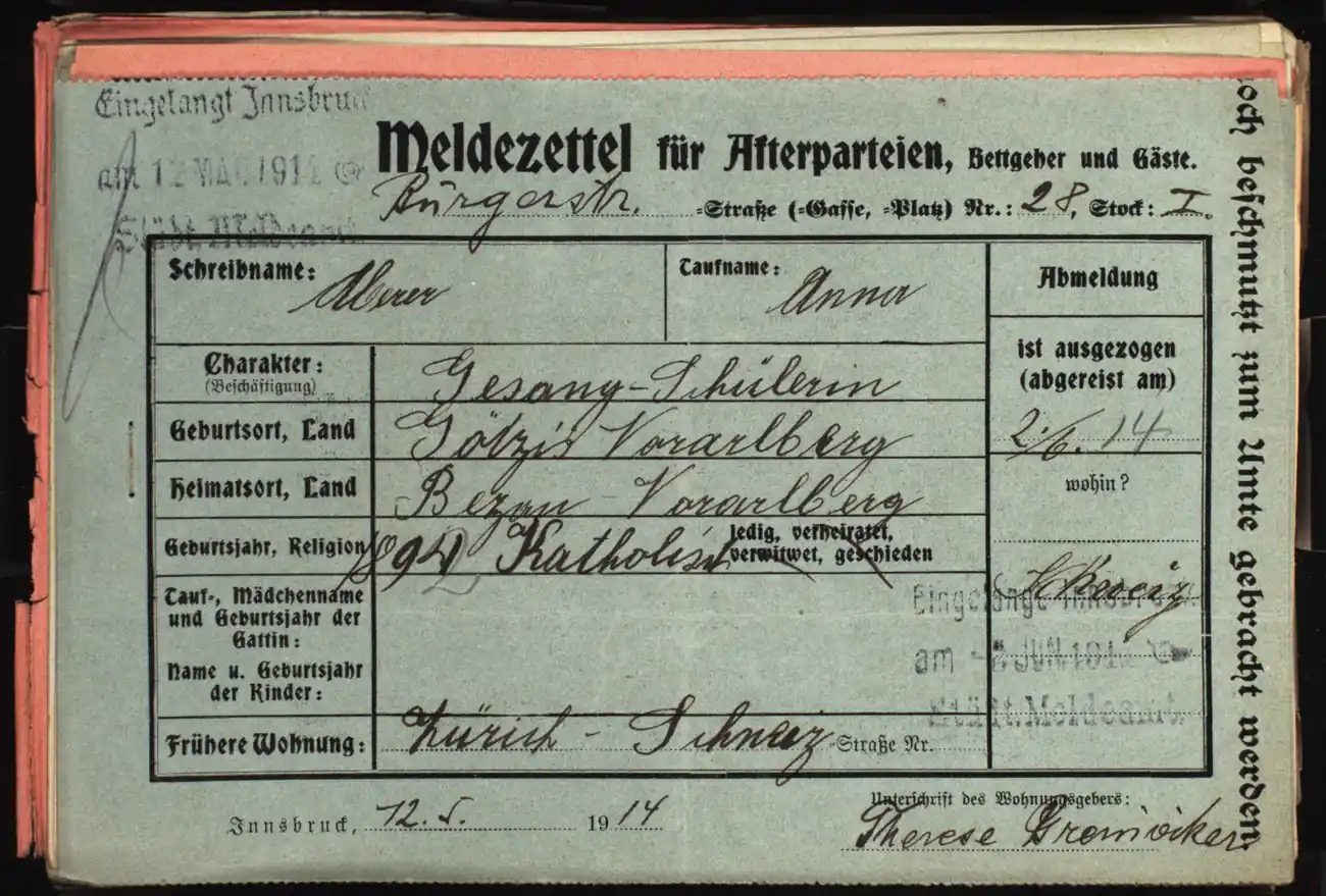 Meldezettel 0226, Vorderseite