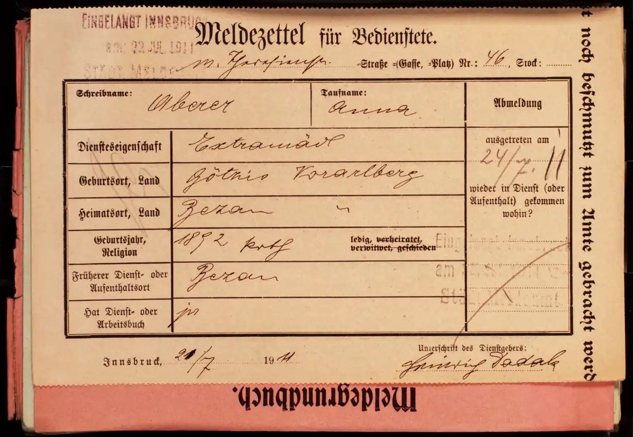 Meldezettel 0228, Vorderseite