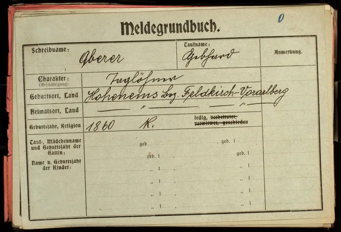 Meldezettel 0230, Vorderseite