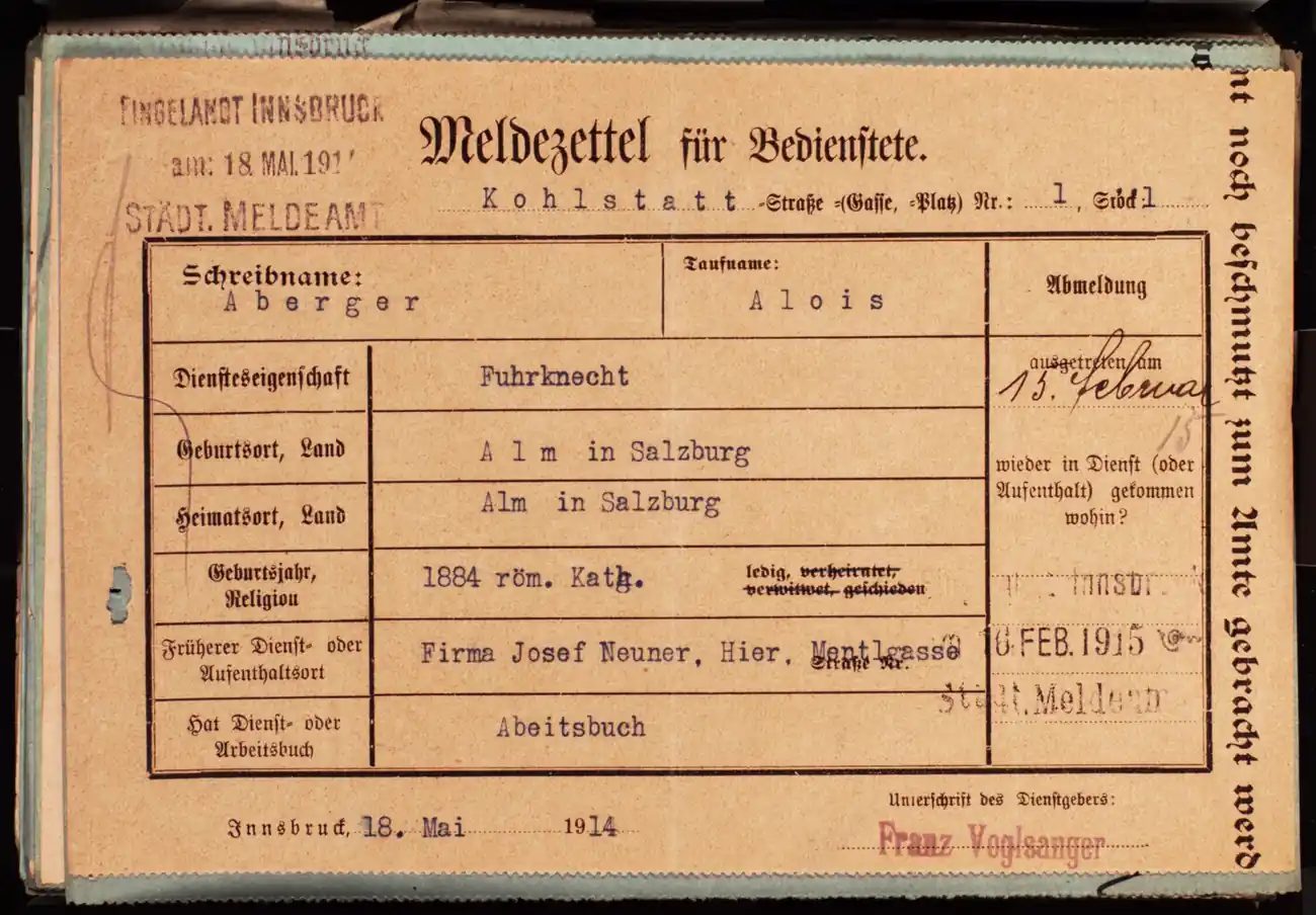 Meldezettel 0241, Vorderseite