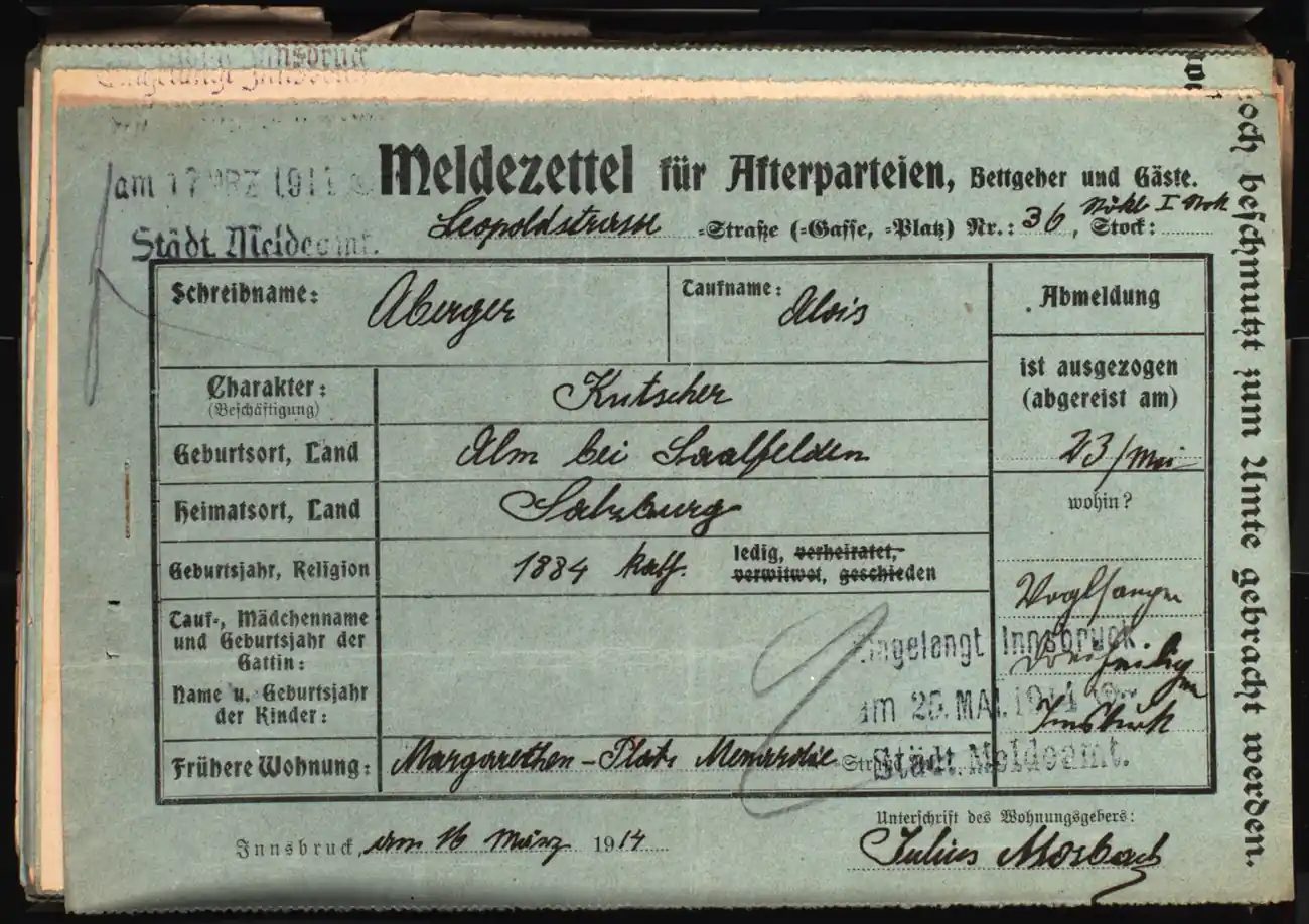 Meldezettel 0242, Vorderseite