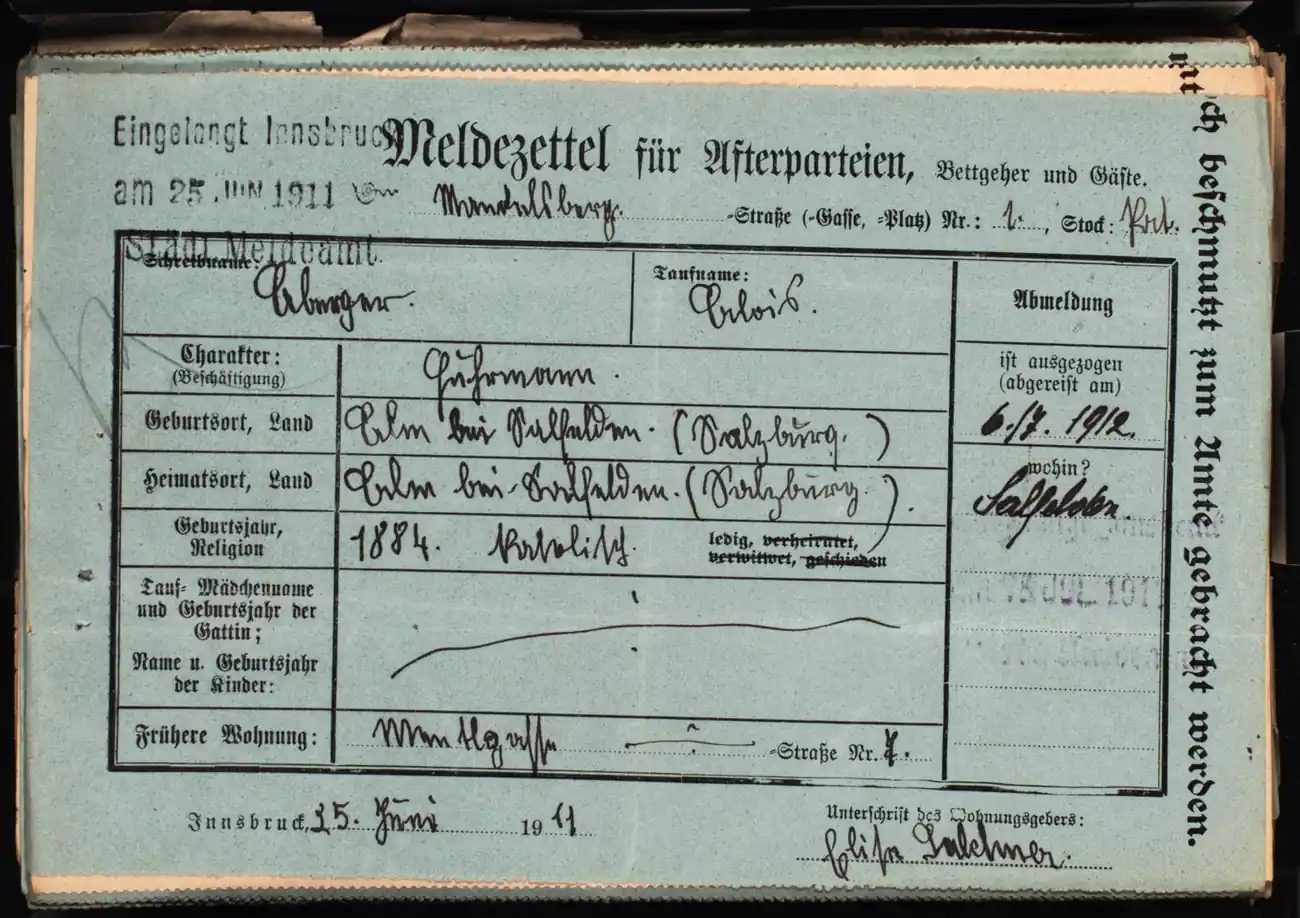 Meldezettel 0245, Vorderseite