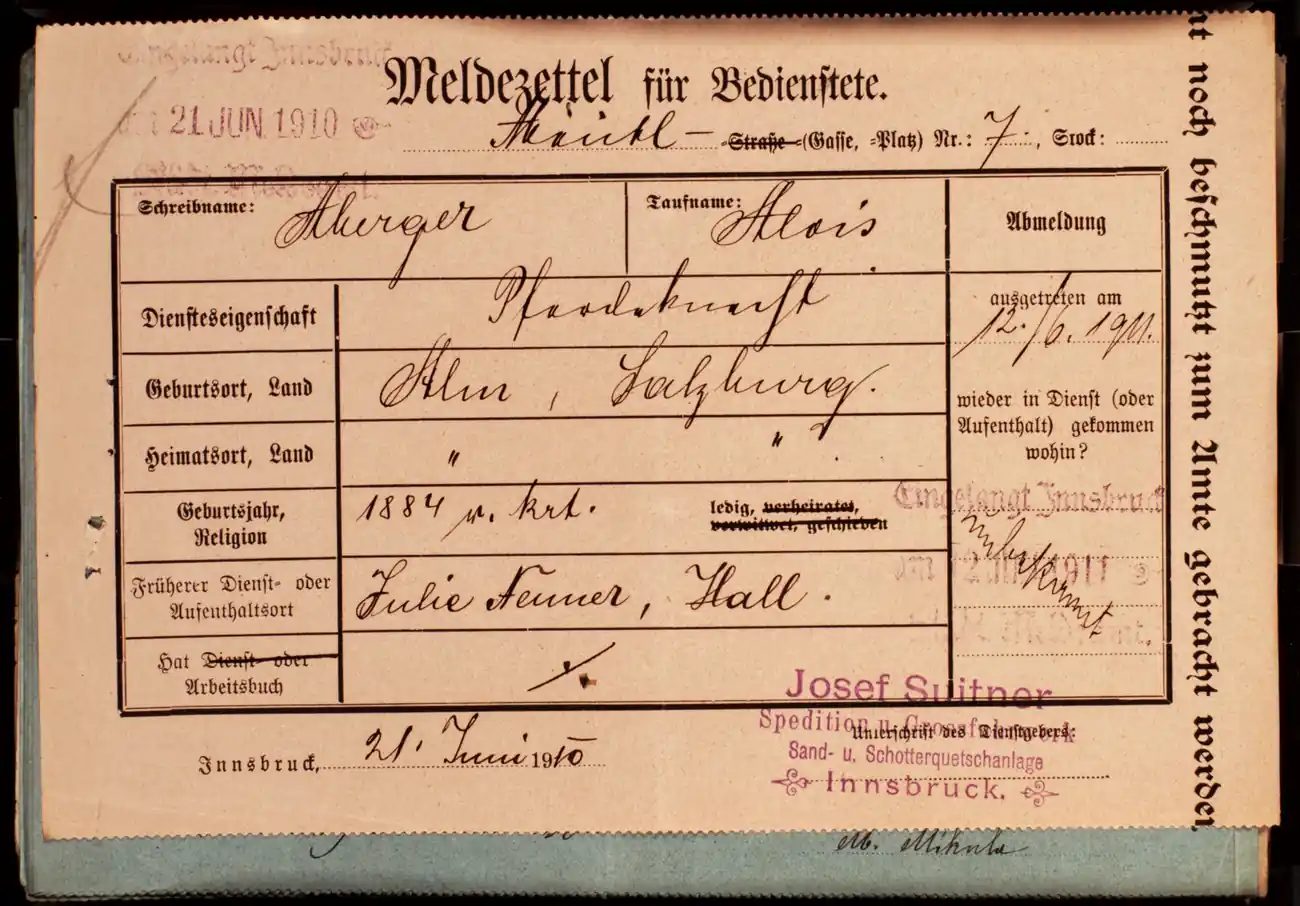 Meldezettel 0246, Vorderseite