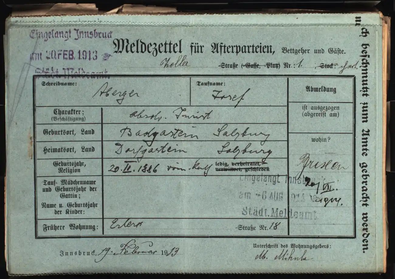Meldezettel 0247, Vorderseite