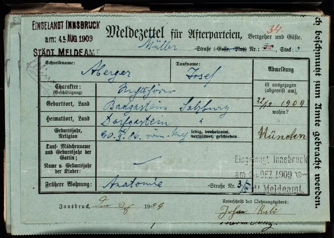 Meldezettel 0253, Vorderseite