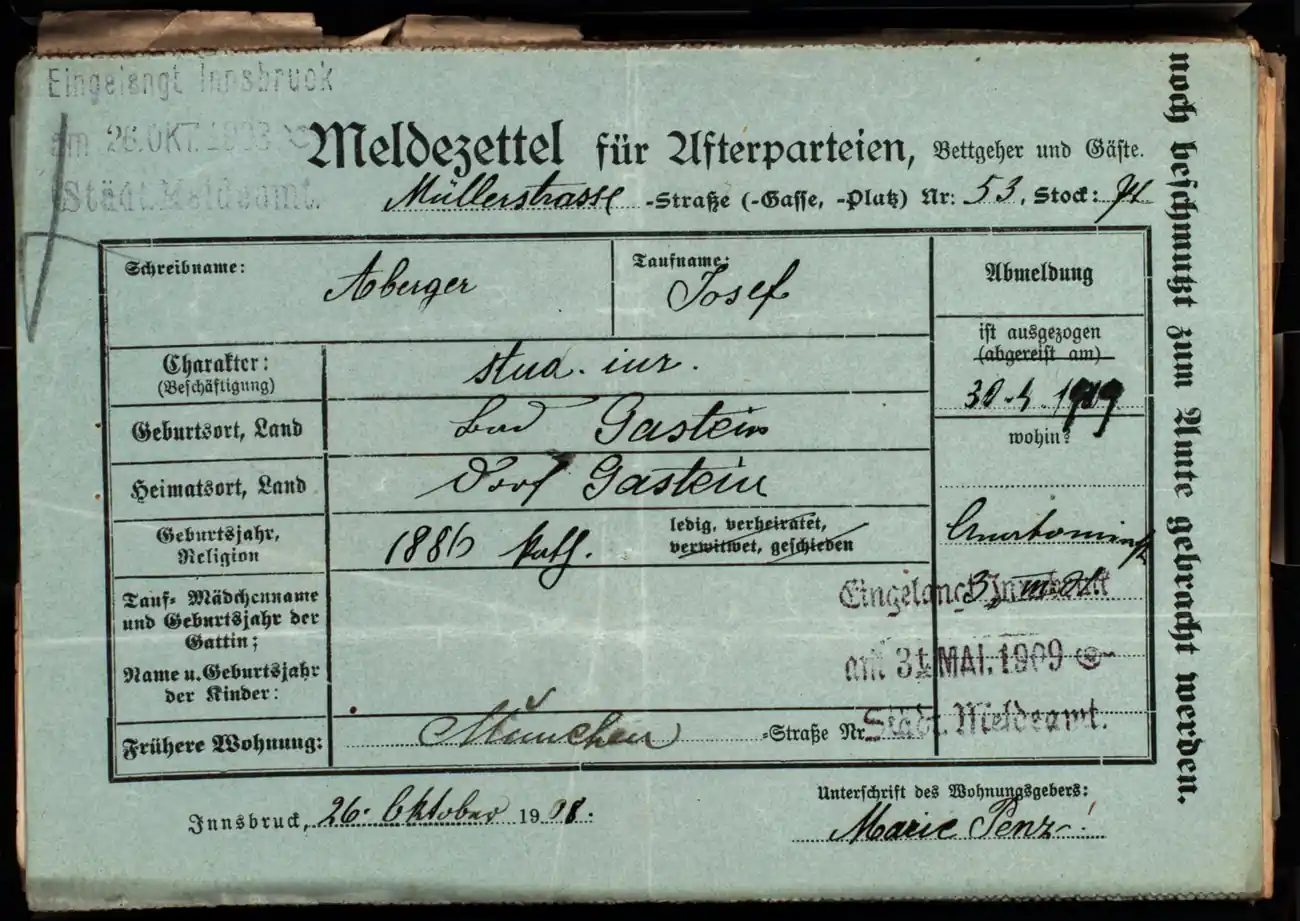 Meldezettel 0255, Vorderseite