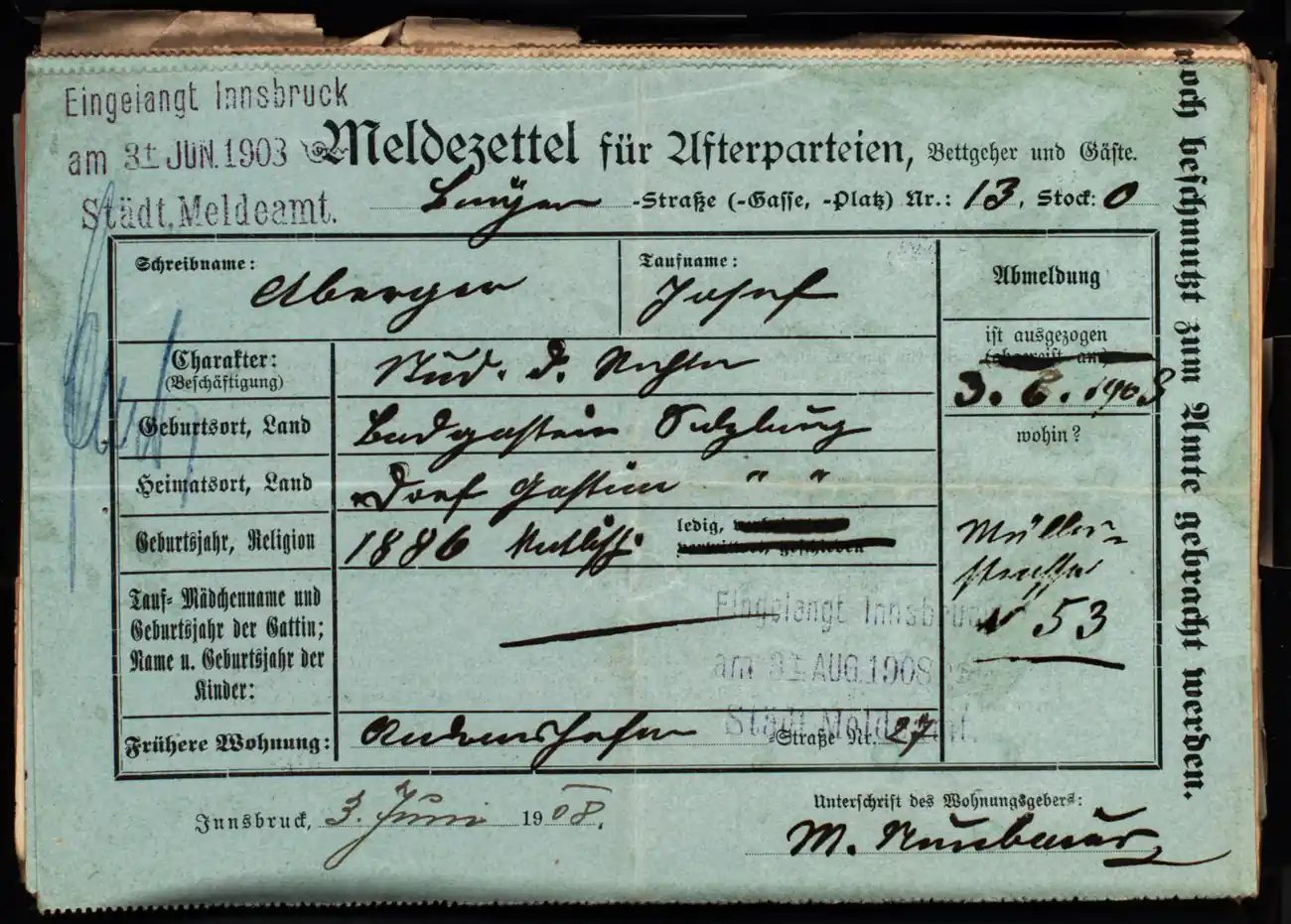 Meldezettel 0257, Vorderseite