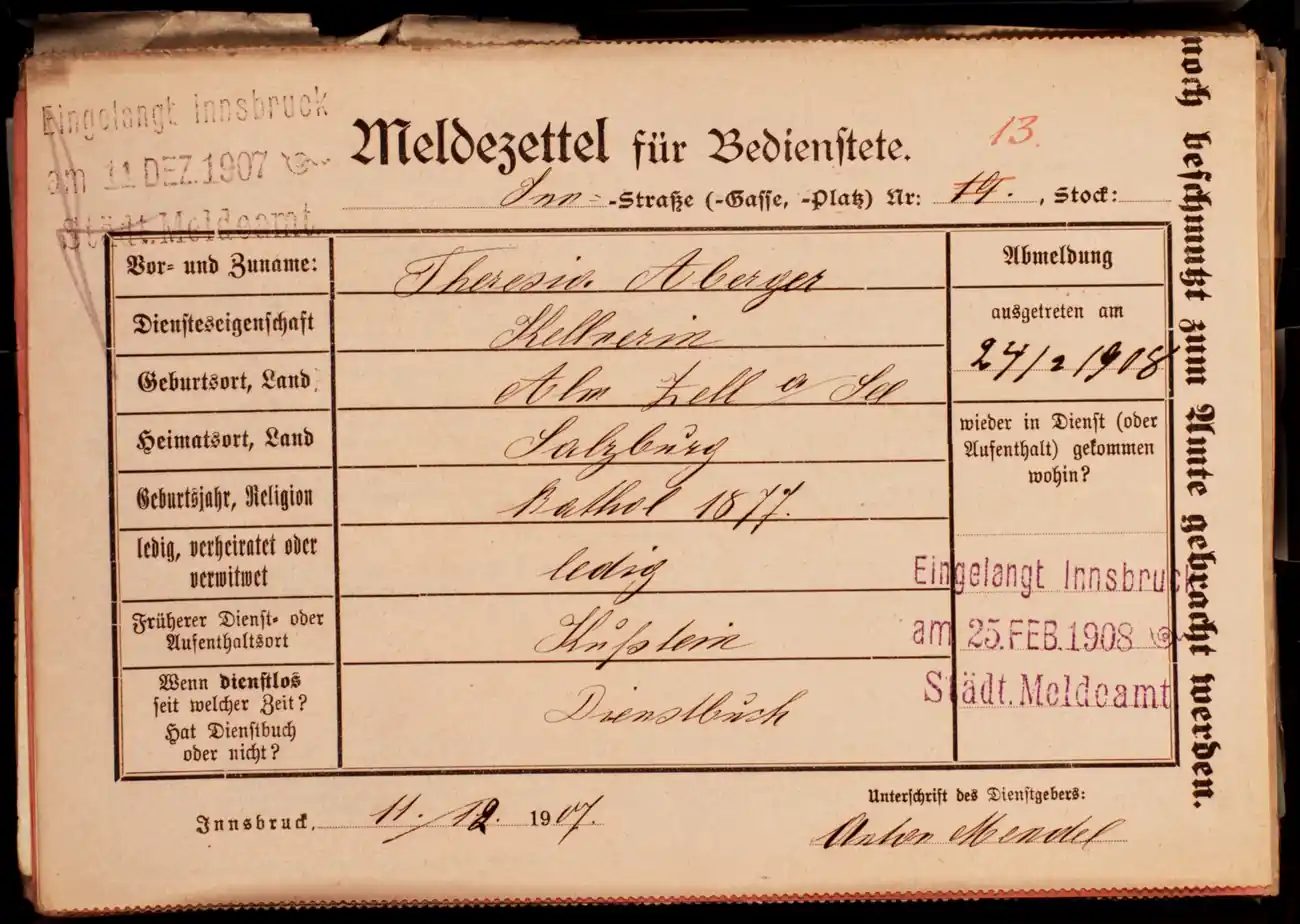 Meldezettel 0261, Vorderseite