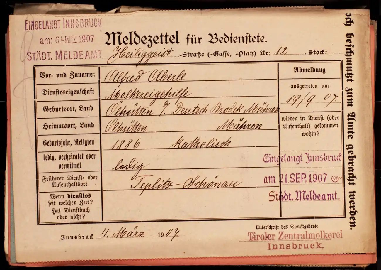 Meldezettel 0263, Vorderseite