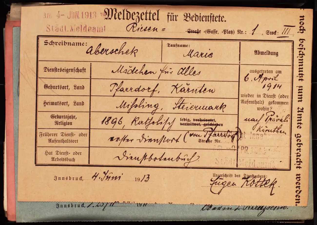 Meldezettel 0265, Vorderseite