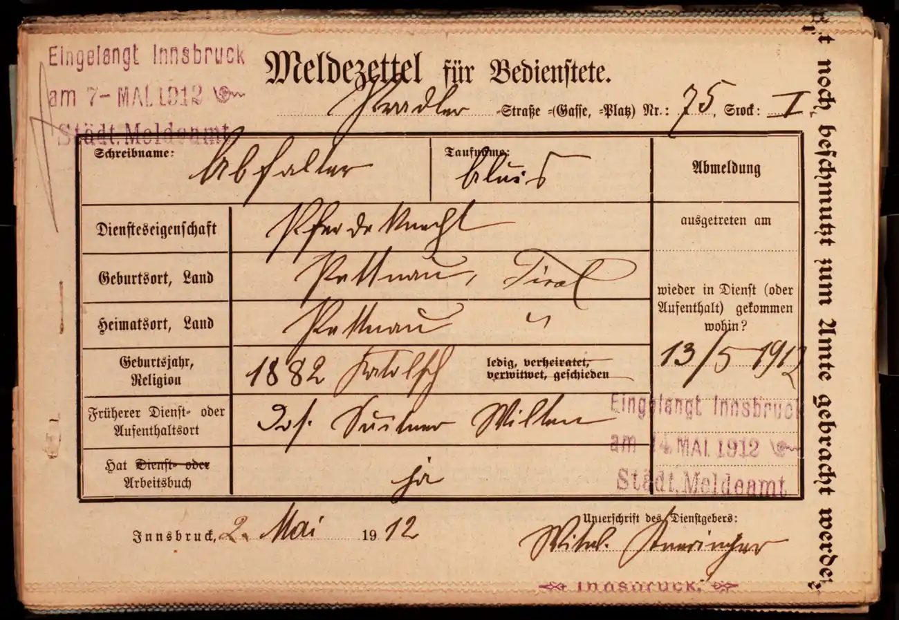 Meldezettel 0271, Vorderseite