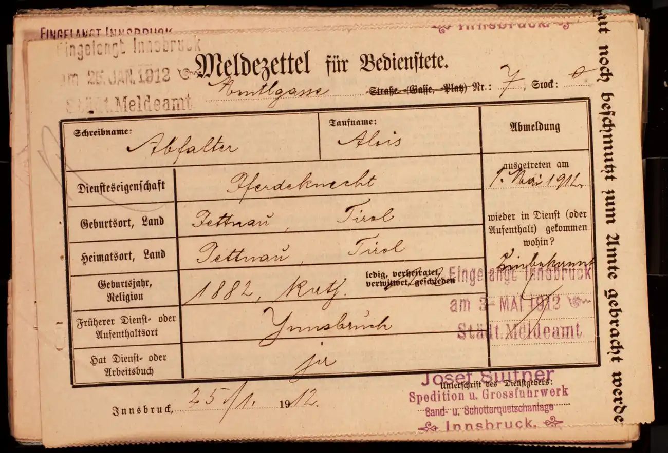 Meldezettel 0272, Vorderseite