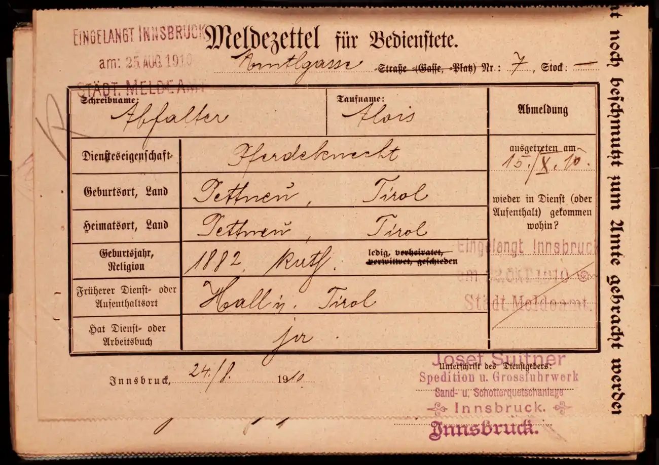 Meldezettel 0273, Vorderseite