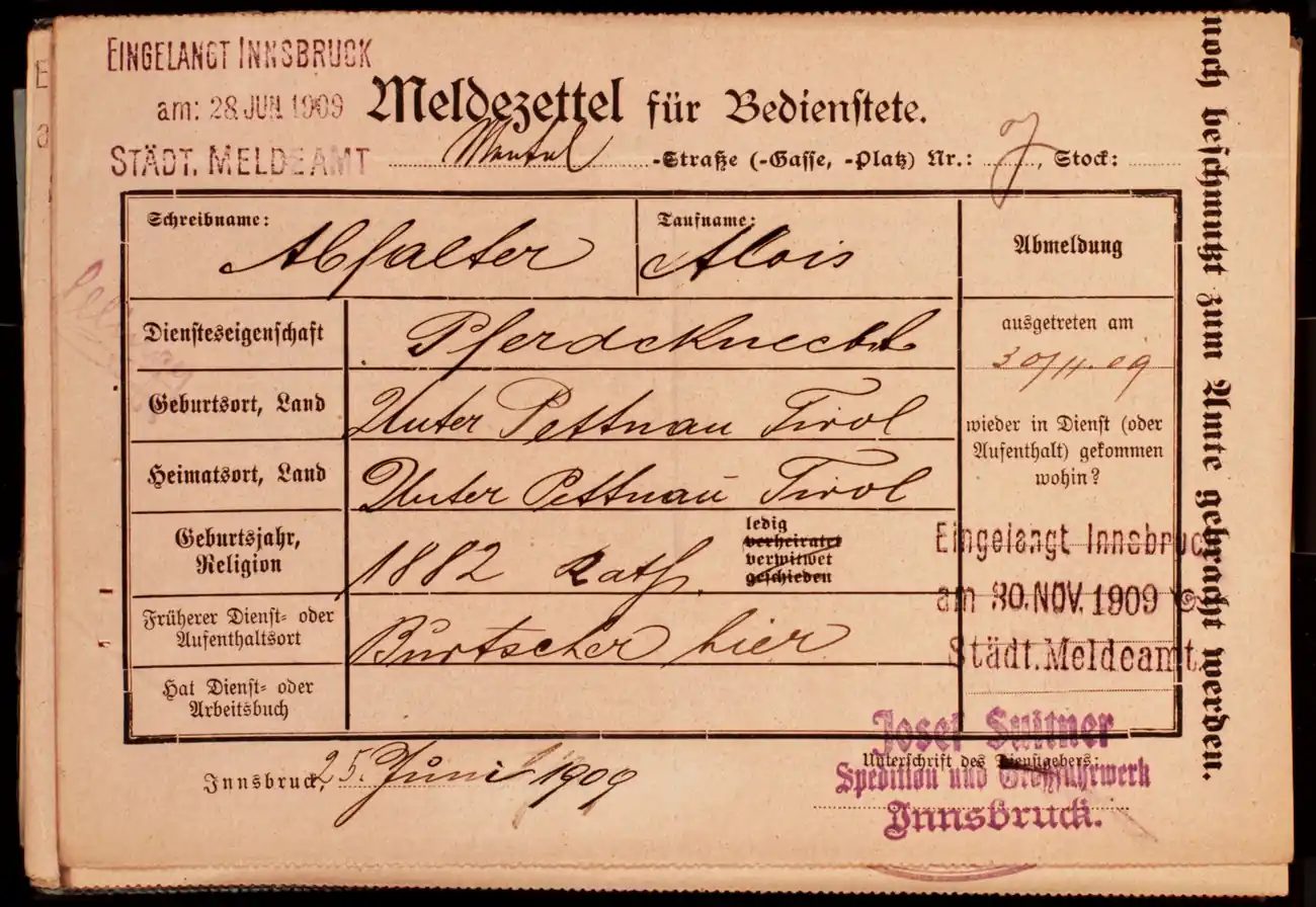 Meldezettel 0274, Vorderseite