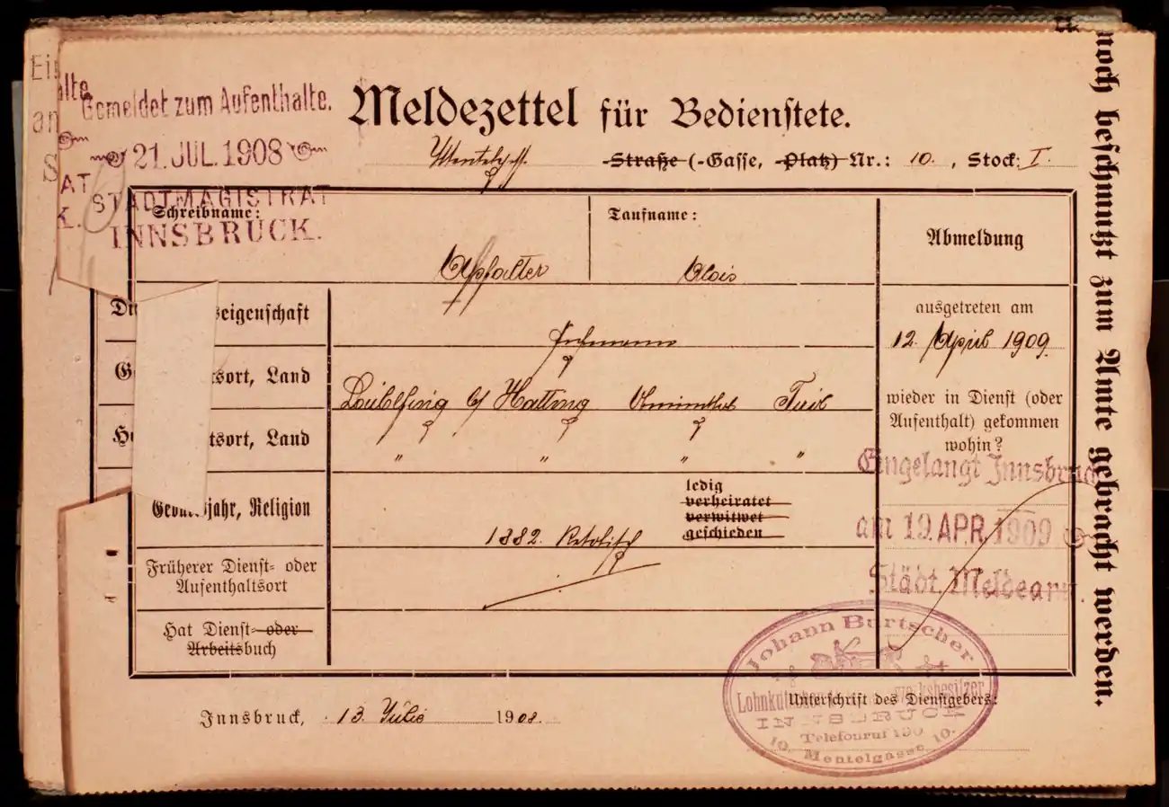 Meldezettel 0275, Vorderseite