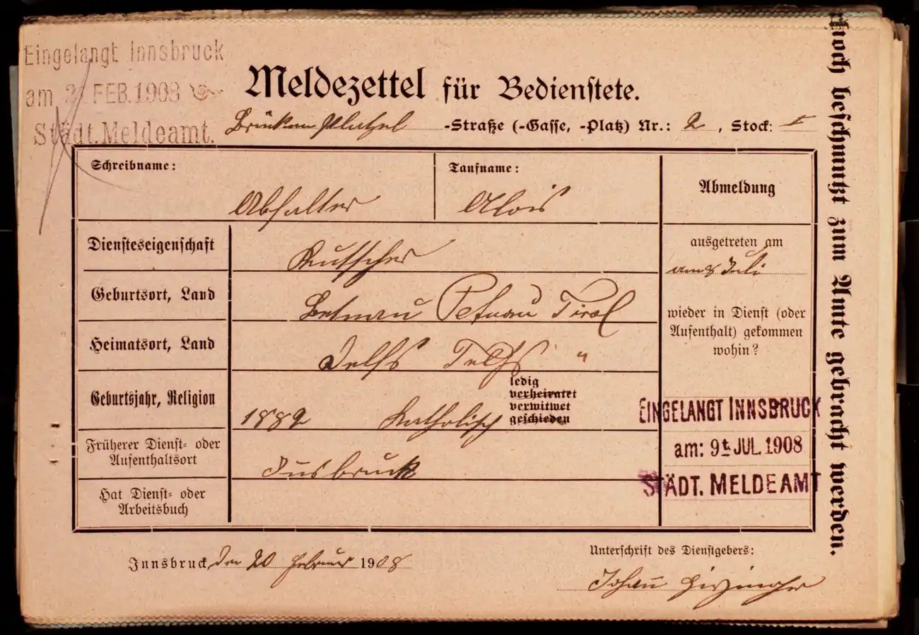 Meldezettel 0276, Vorderseite