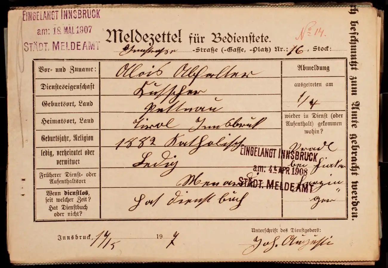 Meldezettel 0277, Vorderseite