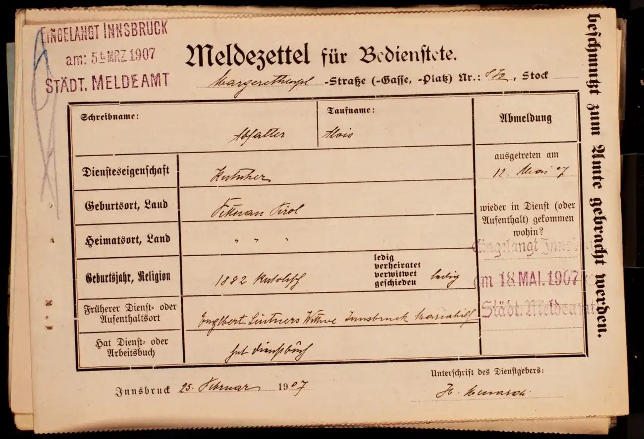 Meldezettel 0279, Vorderseite