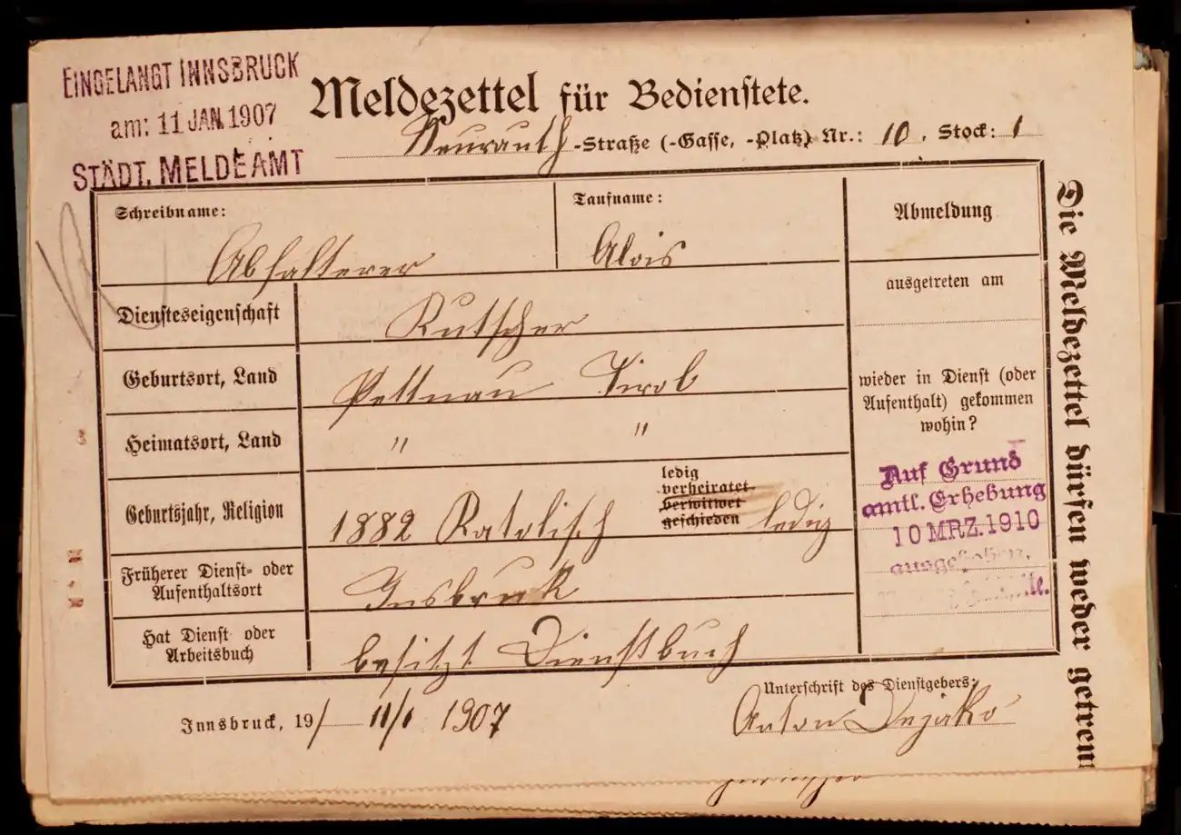 Meldezettel 0280, Vorderseite
