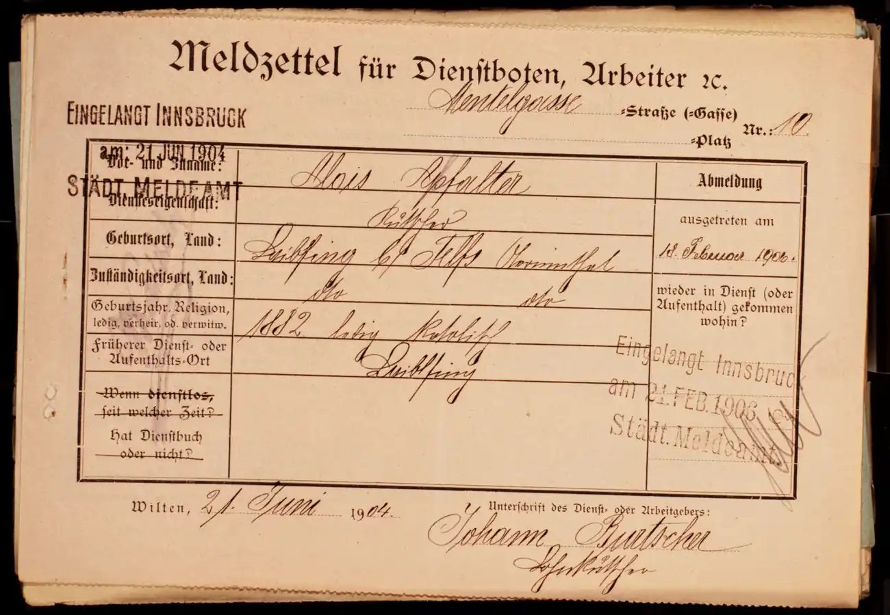 Meldezettel 0281, Vorderseite