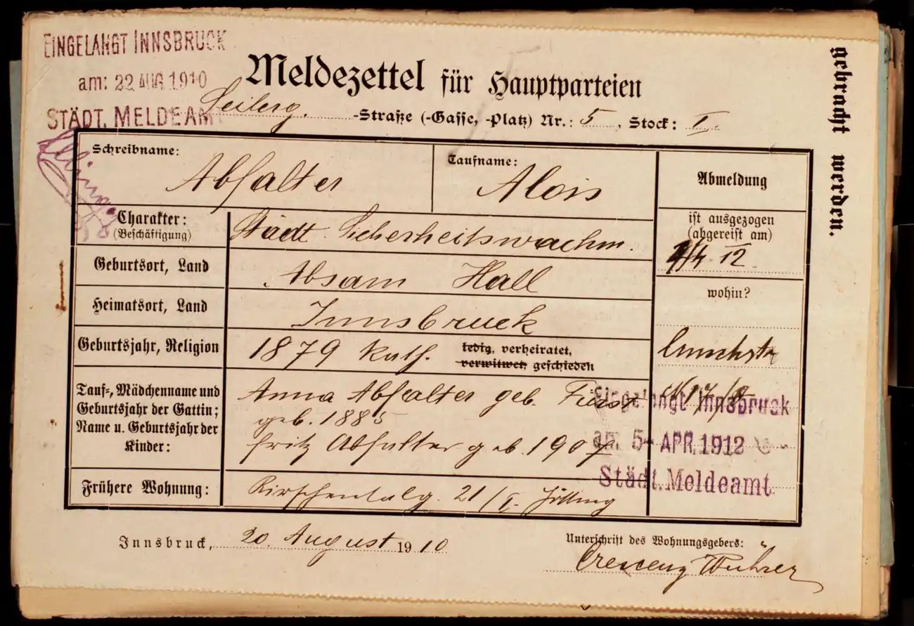 Meldezettel 0282, Vorderseite