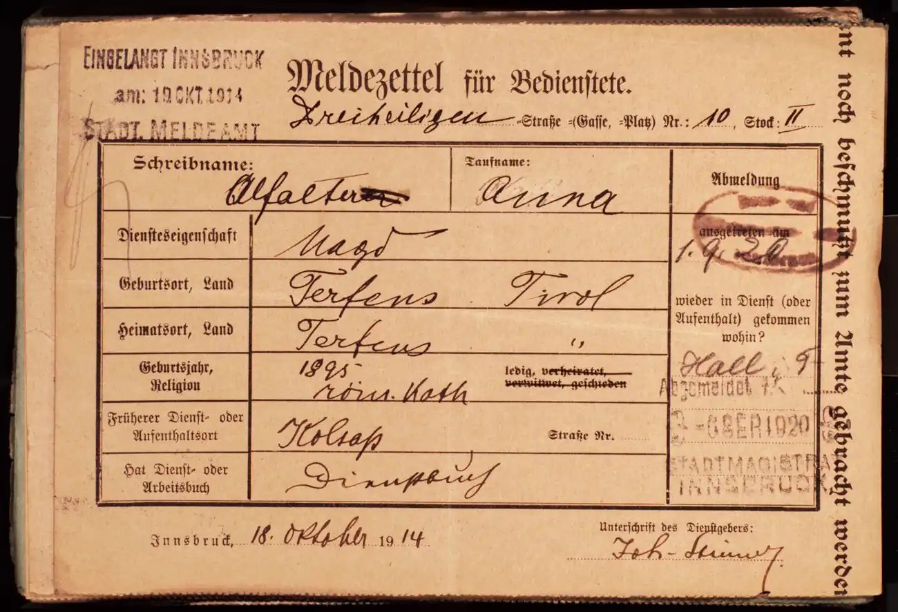 Meldezettel 0289, Vorderseite