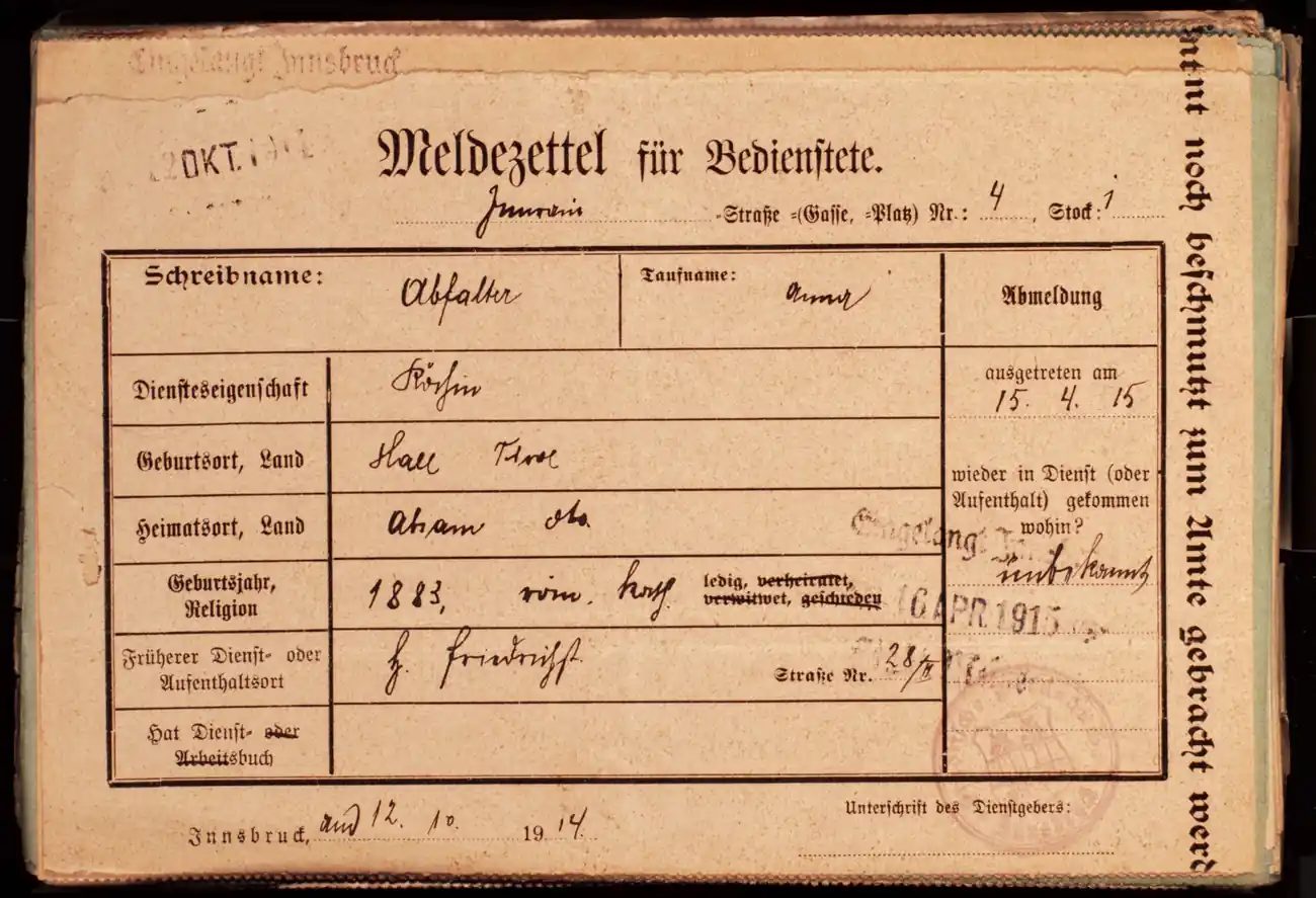 Meldezettel 0290, Vorderseite