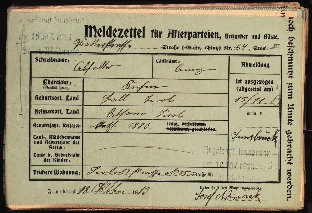 Meldezettel 0292, Vorderseite