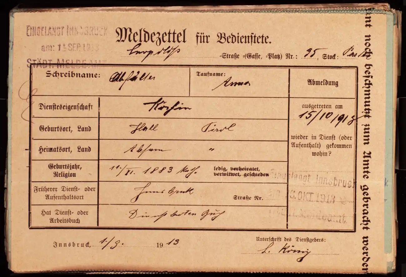 Meldezettel 0293, Vorderseite