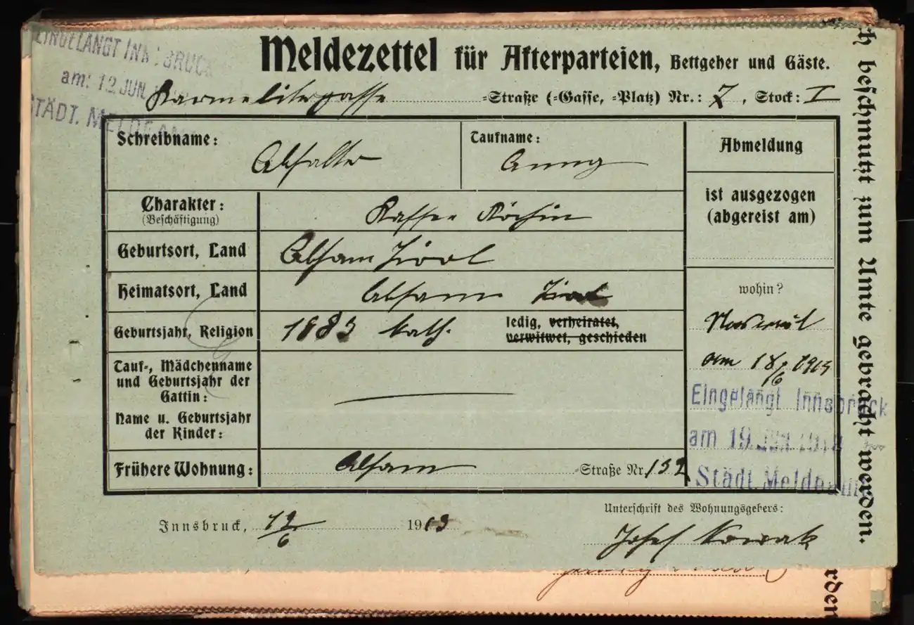 Meldezettel 0294, Vorderseite