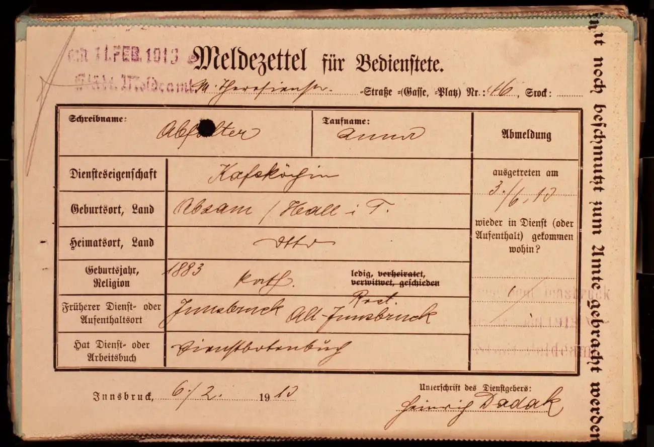 Meldezettel 0295, Vorderseite