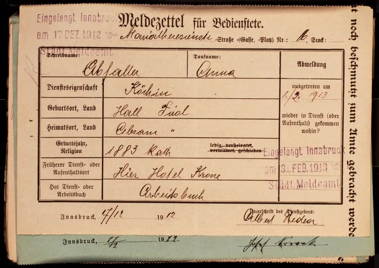 Meldezettel 0296, Vorderseite