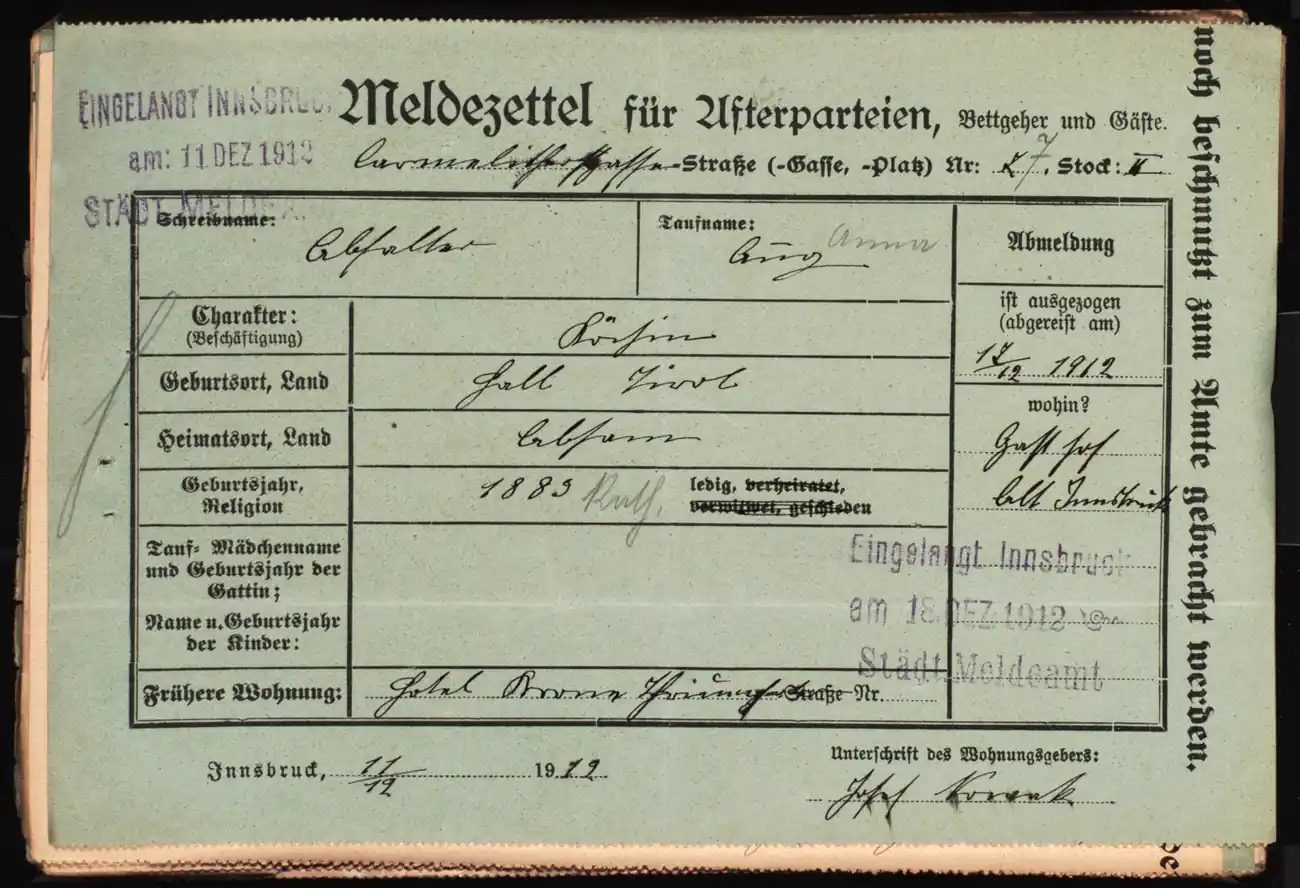 Meldezettel 0297, Vorderseite