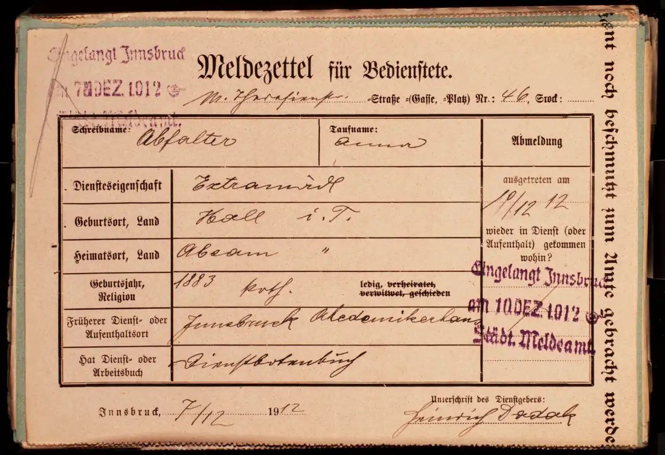 Meldezettel 0298, Vorderseite