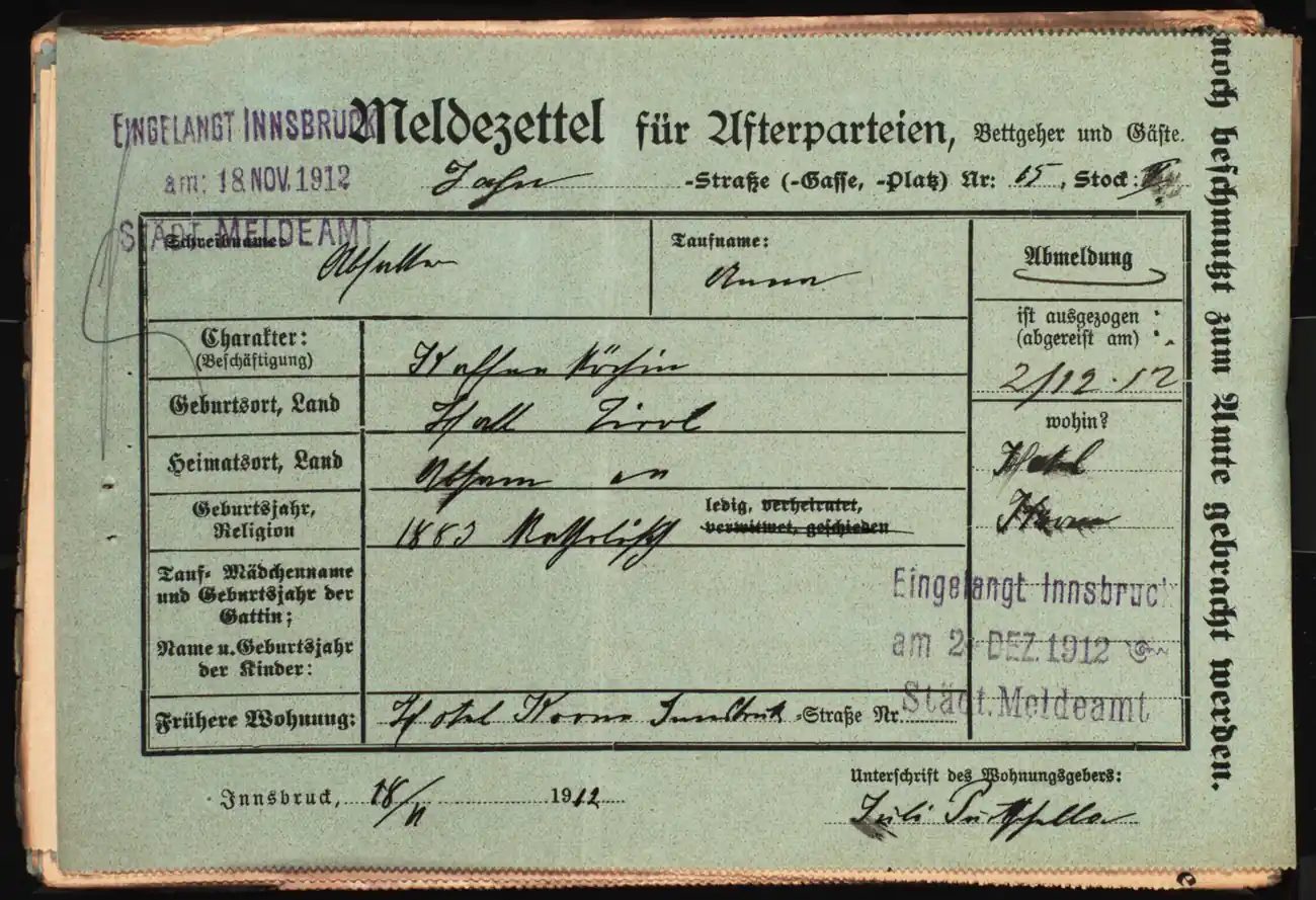 Meldezettel 0299, Vorderseite