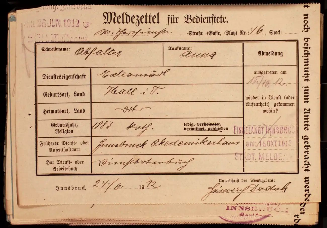 Meldezettel 0300, Vorderseite