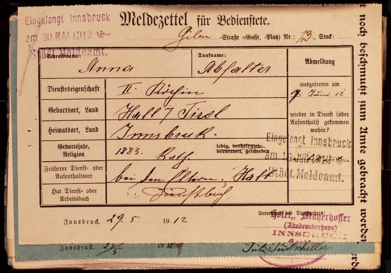 Meldezettel 0301, Vorderseite