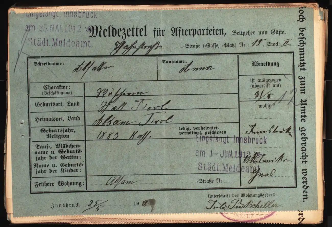 Meldezettel 0302, Vorderseite