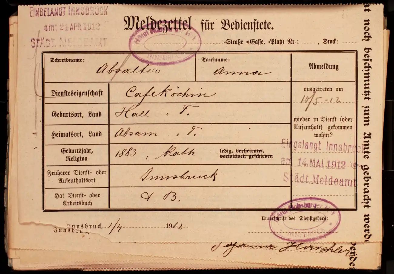 Meldezettel 0303, Vorderseite