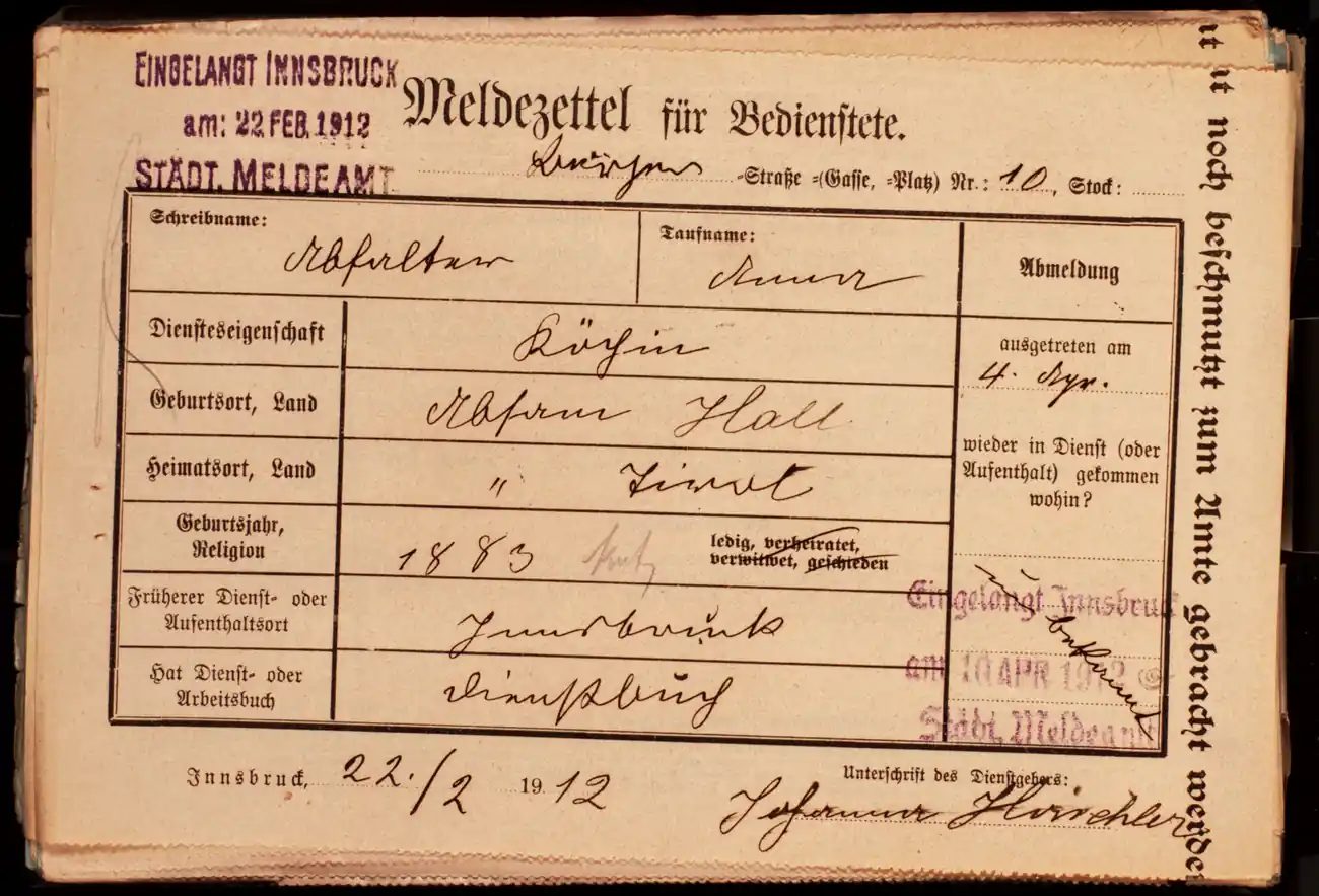 Meldezettel 0304, Vorderseite