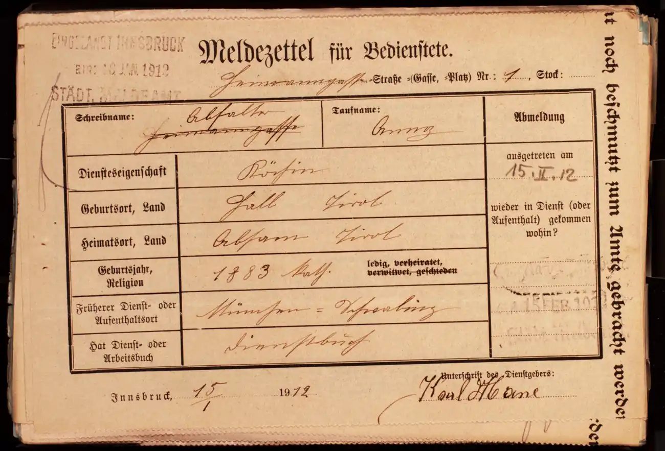 Meldezettel 0305, Vorderseite
