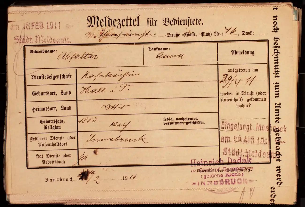 Meldezettel 0306, Vorderseite