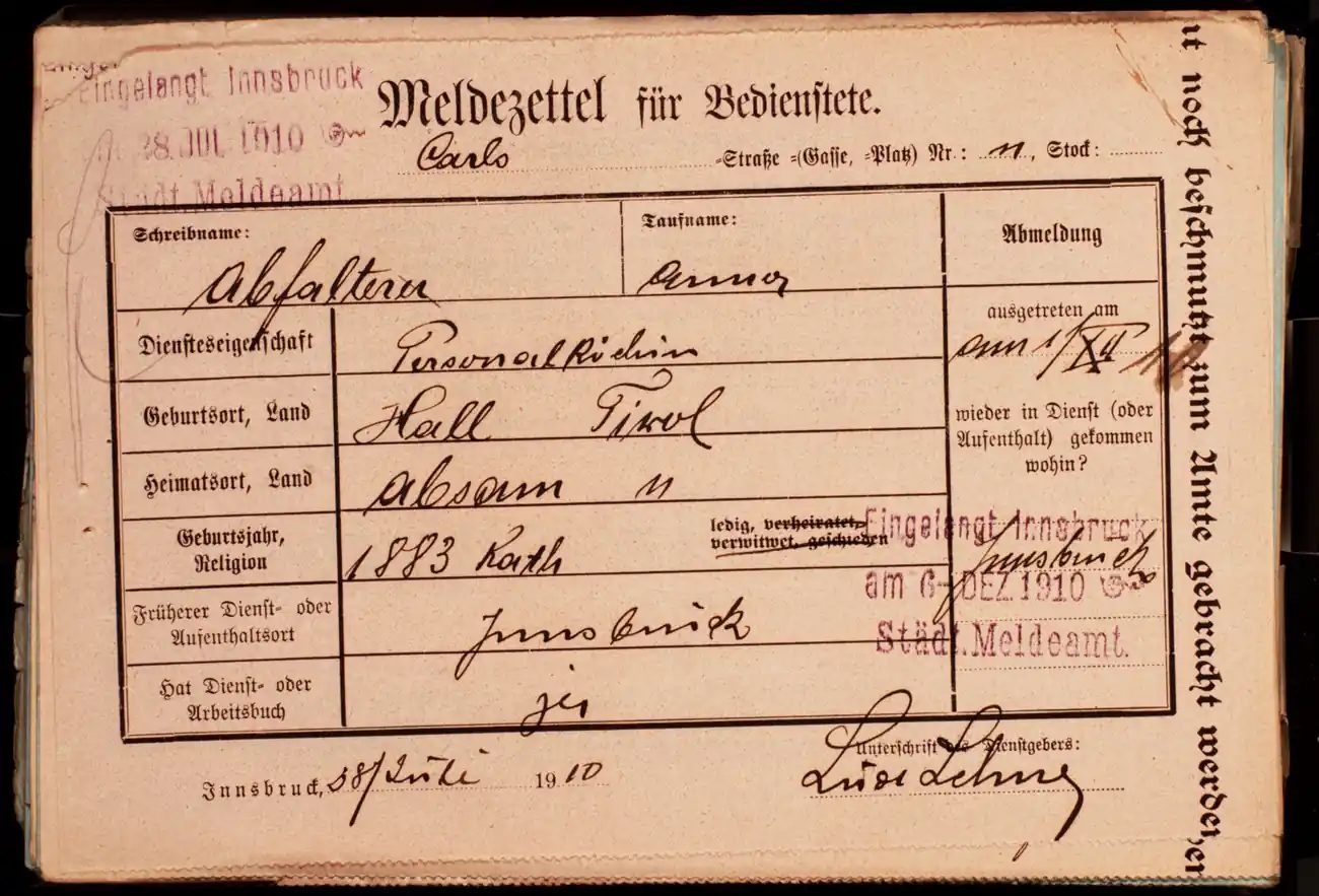 Meldezettel 0308, Vorderseite