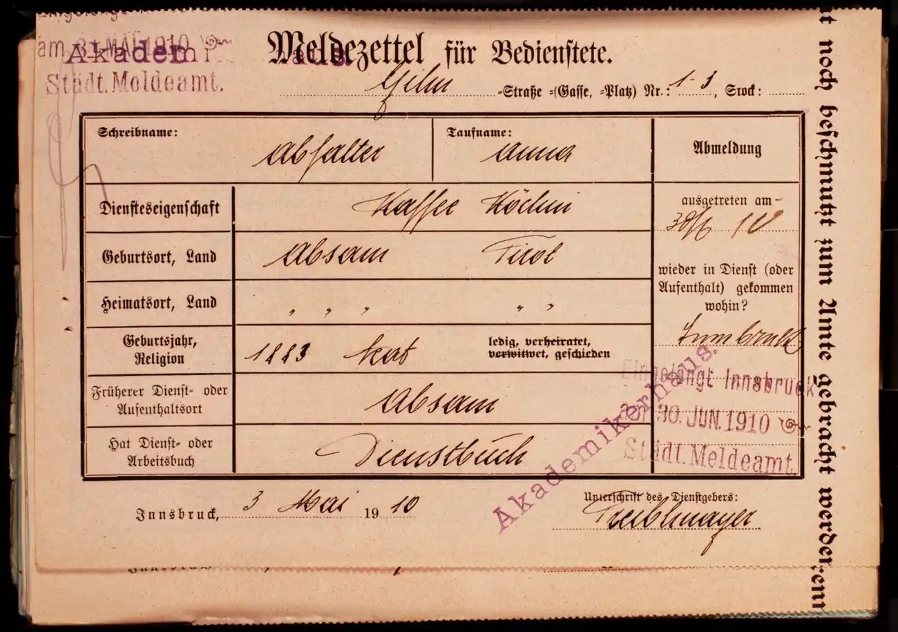 Meldezettel 0309, Vorderseite