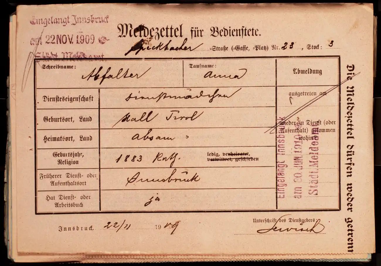 Meldezettel 0310, Vorderseite