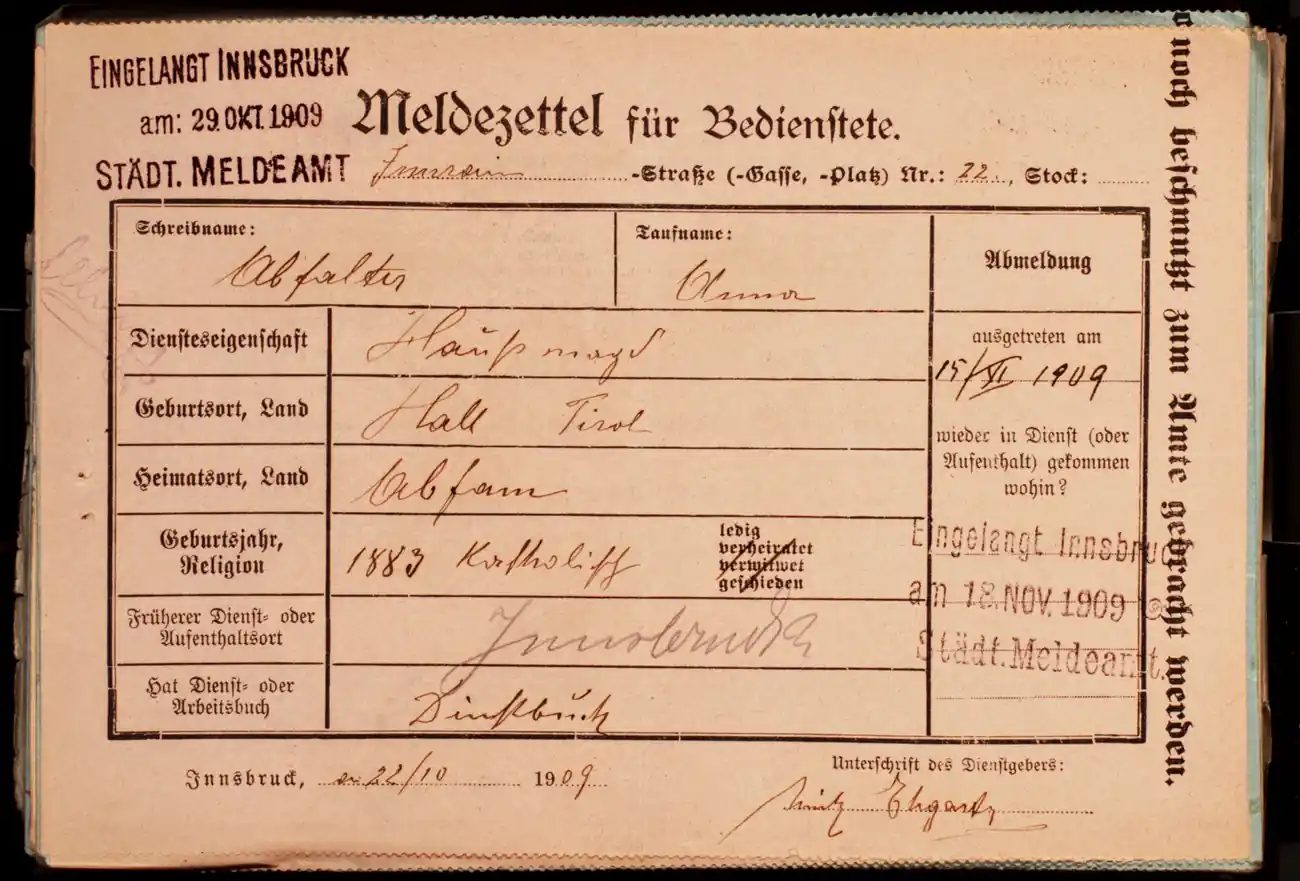 Meldezettel 0311, Vorderseite