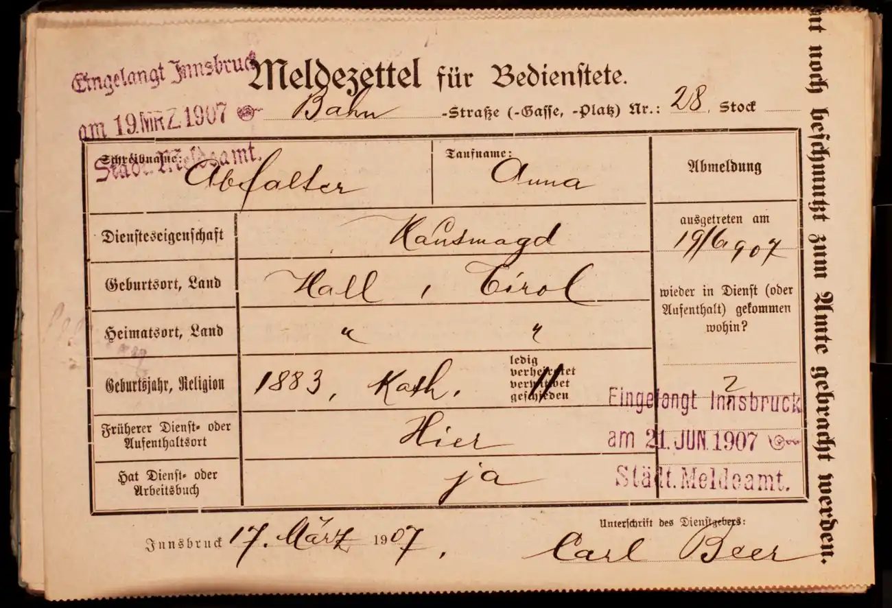 Meldezettel 0317, Vorderseite