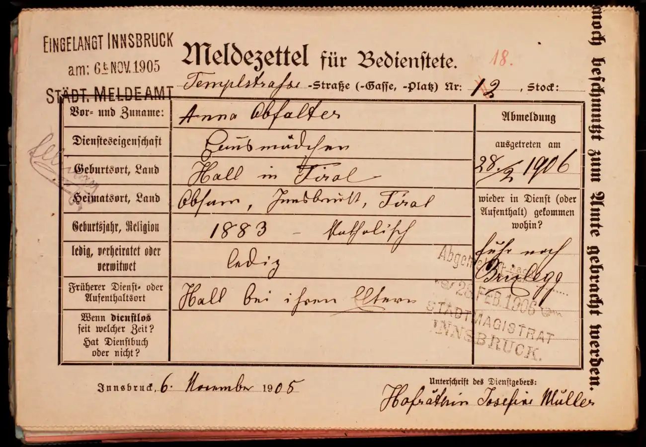 Meldezettel 0318, Vorderseite